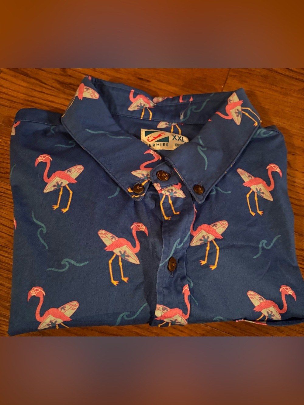 Bermies Pink Flamingo SS Button Up, Size XXL, EUC